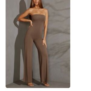 Elegant Brown Strapless Jumpsuit